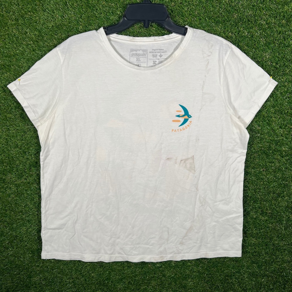 Patagonia Organic Cotton Graphic women's T Shirt White Swallow Nature Print XL